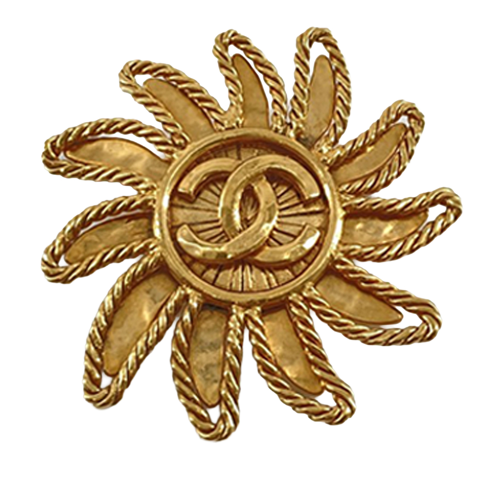Pre-Loved Chanel CC Gold Plated Sun Motif Brooch
